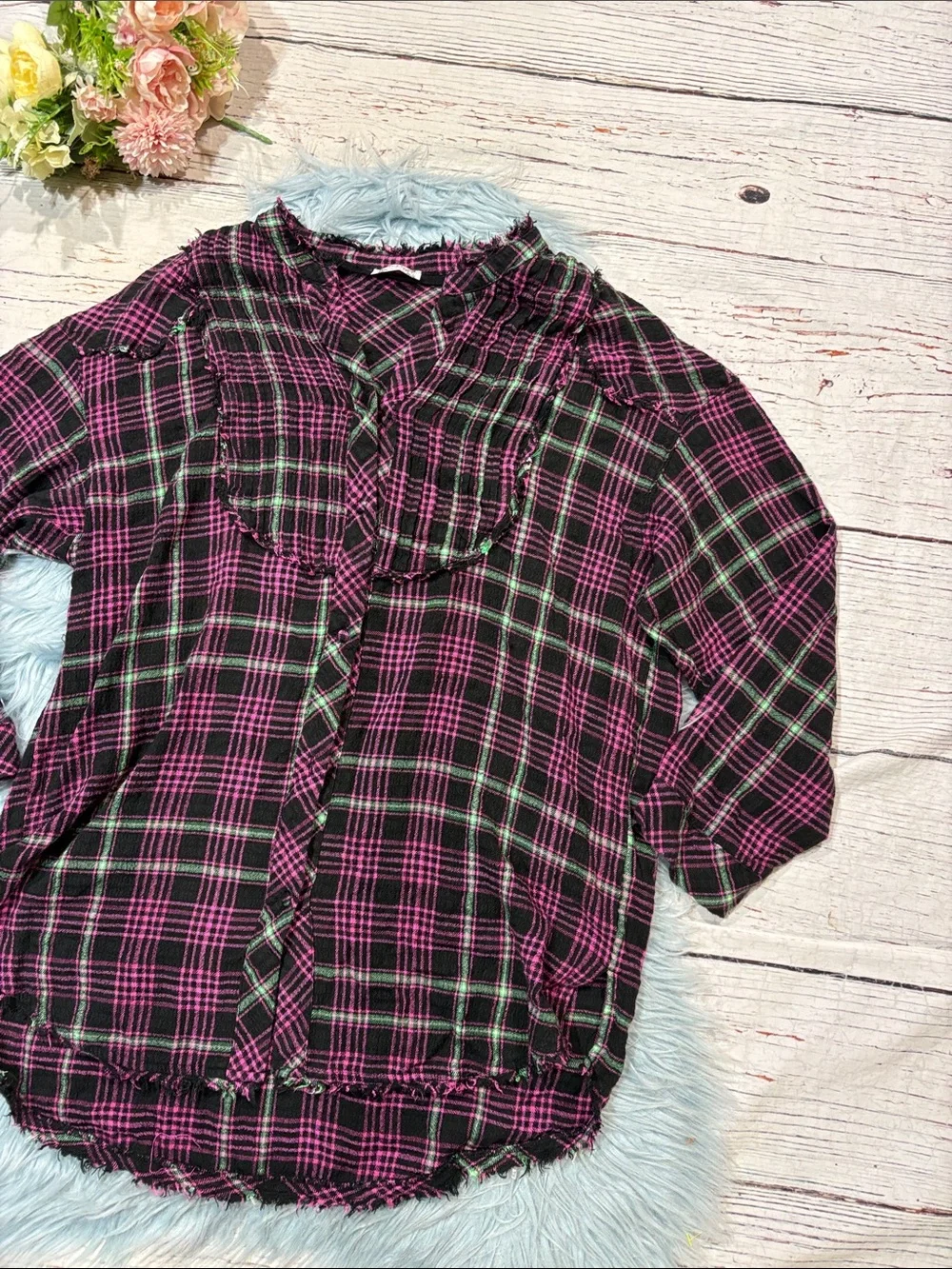 Intimately Free People Plaid About You Sleep Oversized Button Down Pajama Top